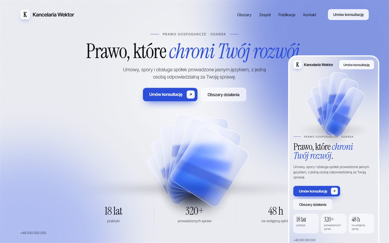 Przykładowa makieta strony 3D dla fikcyjnej marki: Kancelaria Wektor