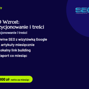 SEO Wzrost: pozycjonowanie i treści, 2 000 zł netto za miesiąc